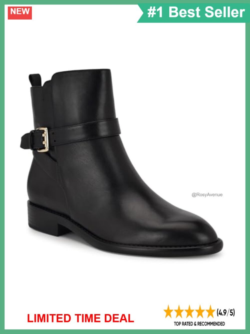 Leather Almond Toe Ankle Bootie with Zipper Closure and Block Heel